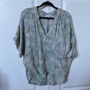 Young Fabulous & Broke Top Womens S/M Tie Dye Cotton Gauze V-neck Boho Beach